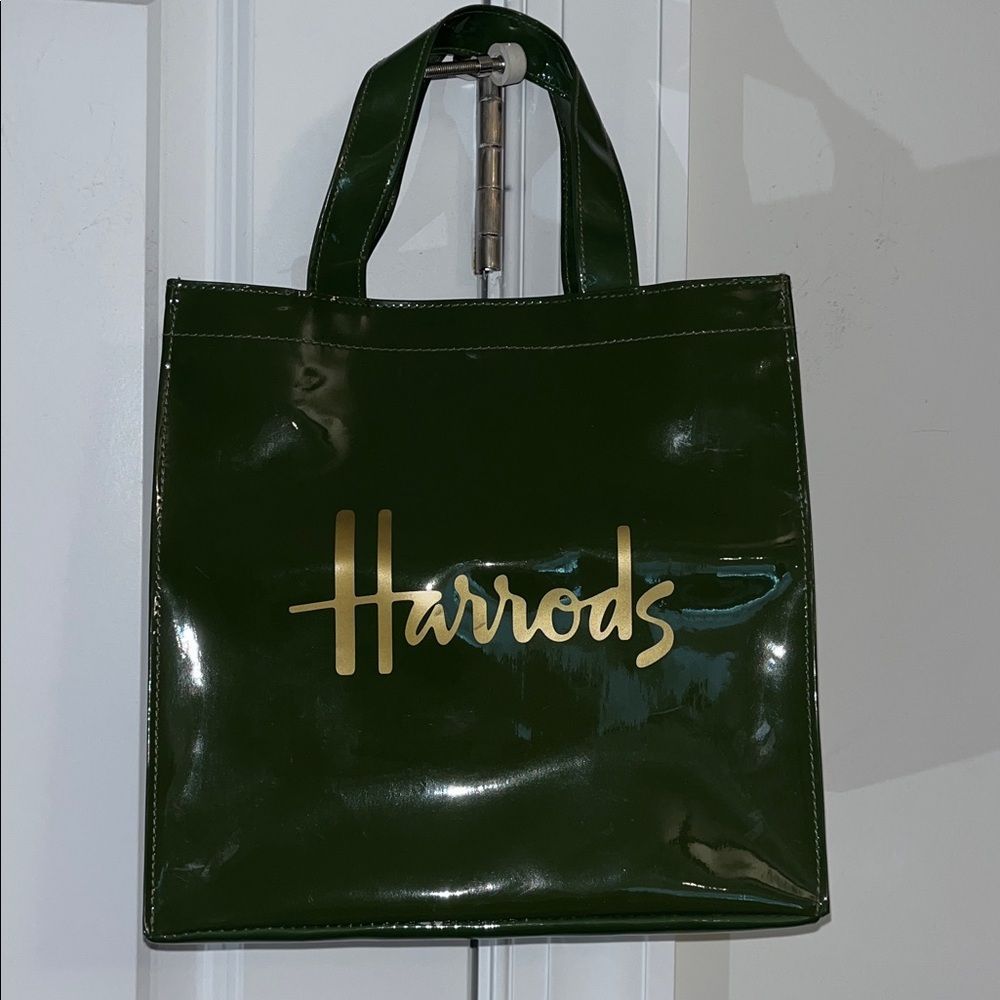 Harrods London Knightsbridge Small Pvc Vinyl Tote Carrier Shopping Bag Green — image 3 of 7